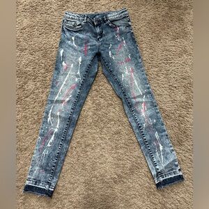 Trendy Women's Denim Jeans with Artistic Splashes B-25